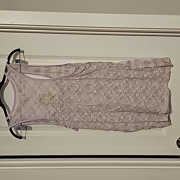 Derek Heart Sheer Lace Tank Top Plus 2X Metallic Lilac & Silver - Picture 8 of 8